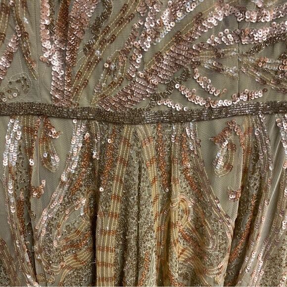 Mac Duggal 5572 dress beaded champagne midi long sleeve tulle cocktail gown 8 - Picture 9 of 9